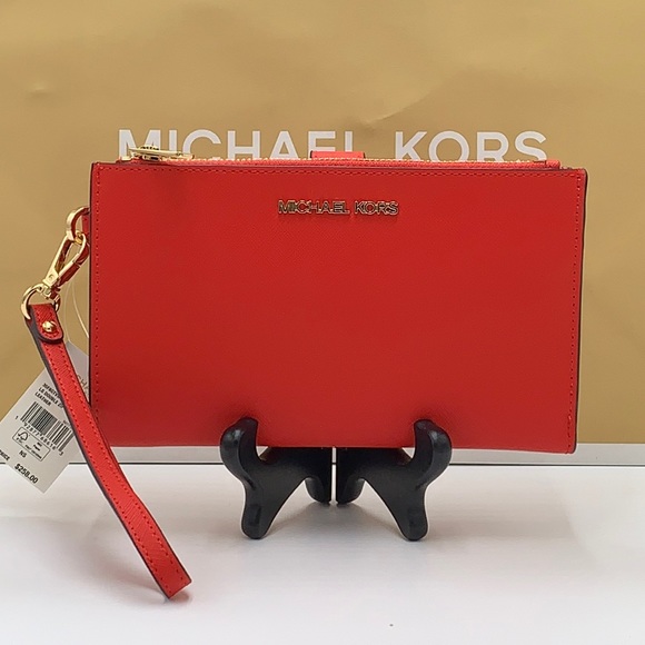 MICHAEL KORS LARGE DOUBLE ZIP WRISTLET WALLET DARK SANGRIA COLOR - Picture 2 of 13